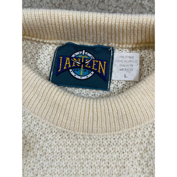 Vintage Men's Cream Jantzen 3D Texture Grandpa Embroidered Golf Sweater Large - Picture 4 of 8